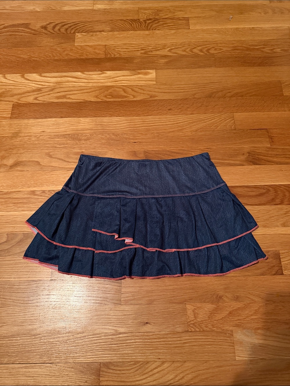 Lucky in Love Dark Blue Mini Skirt with Pink Trim